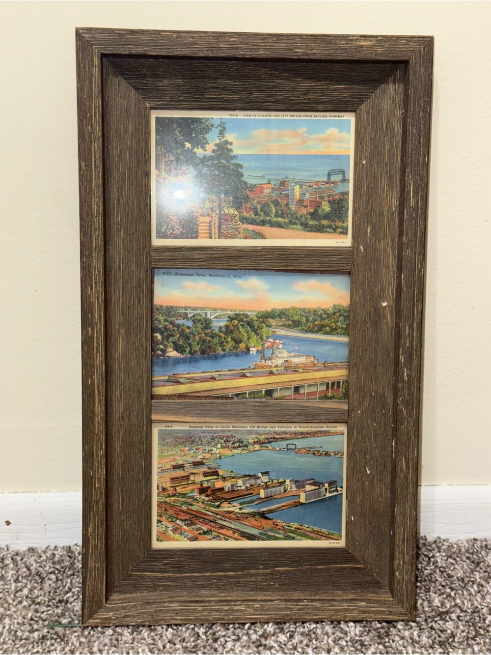 Antique Lake Superior Duluth post cards in wood frame